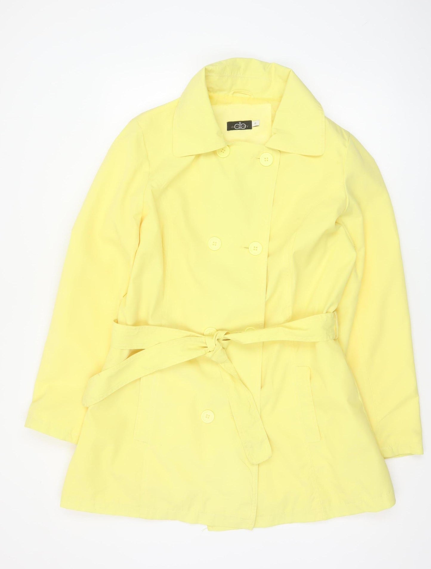 David Barry Women Yellow UK 16 Belted Double-Breasted Trench Coat