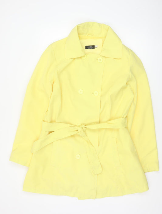 David Barry Women Yellow UK 16 Belted Double-Breasted Trench Coat
