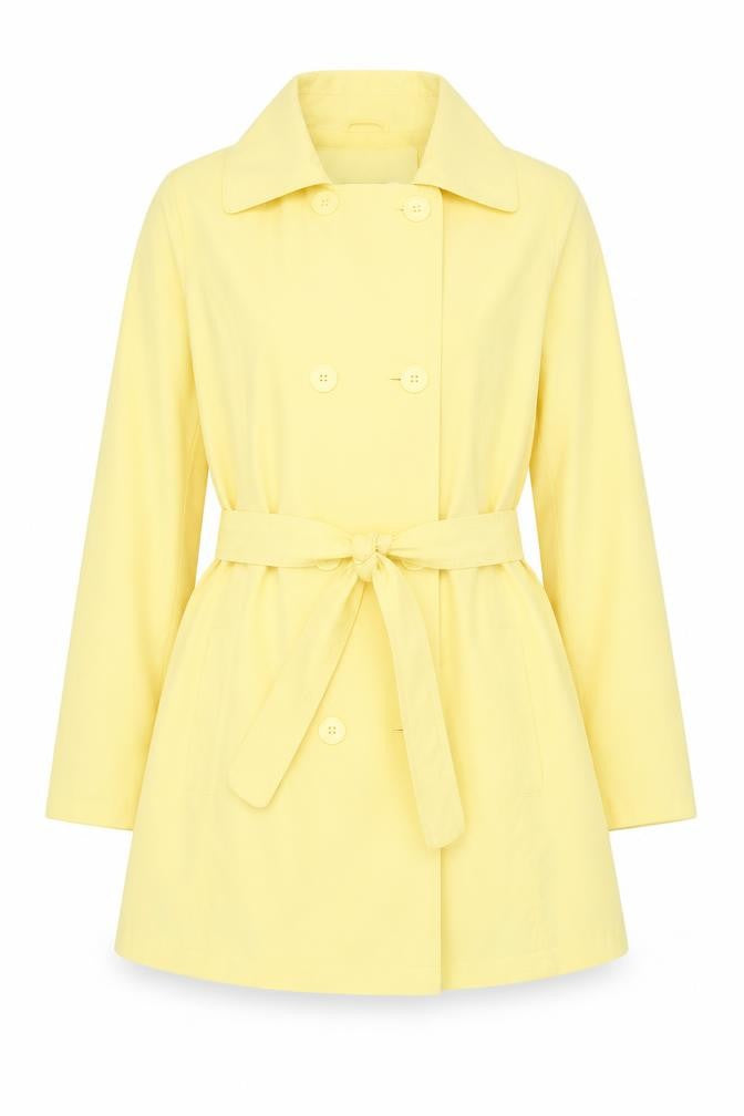 David Barry Women Yellow UK 16 Belted Double-Breasted Trench Coat