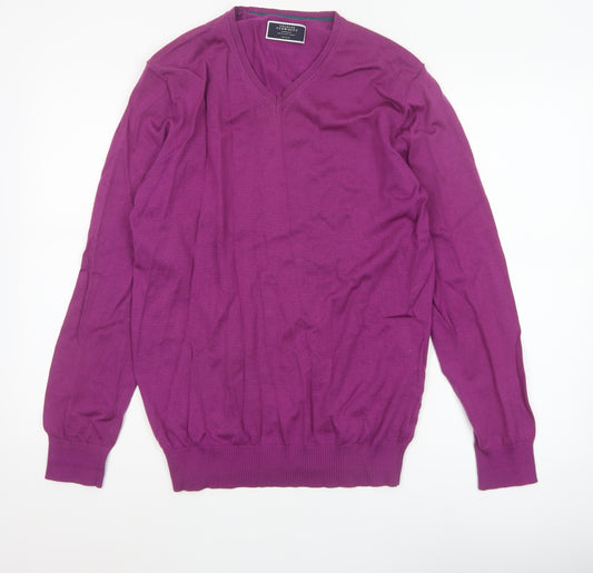 Charles Tyrwhitt Men's Purple M Merino Wool V-Neck Pullover Jumper