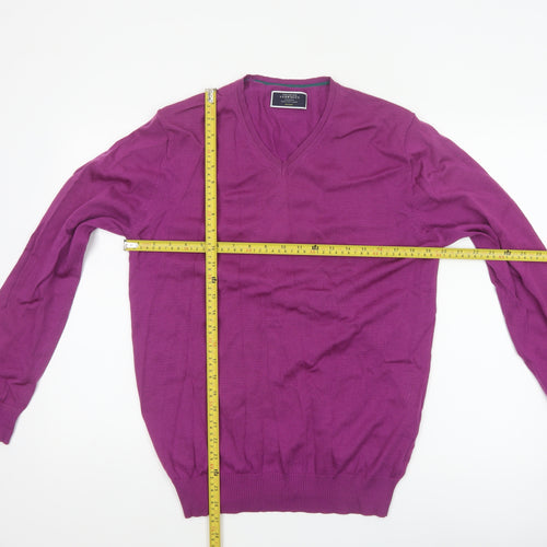 Charles Tyrwhitt Men's Purple M Merino Wool V-Neck Pullover Jumper