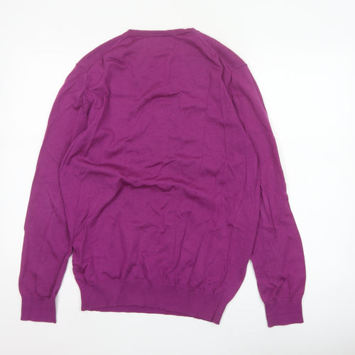 Charles Tyrwhitt Men's Purple M Merino Wool V-Neck Pullover Jumper