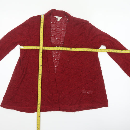 Monsoon Women Red S Open-Knit Long Sleeve Cardigan