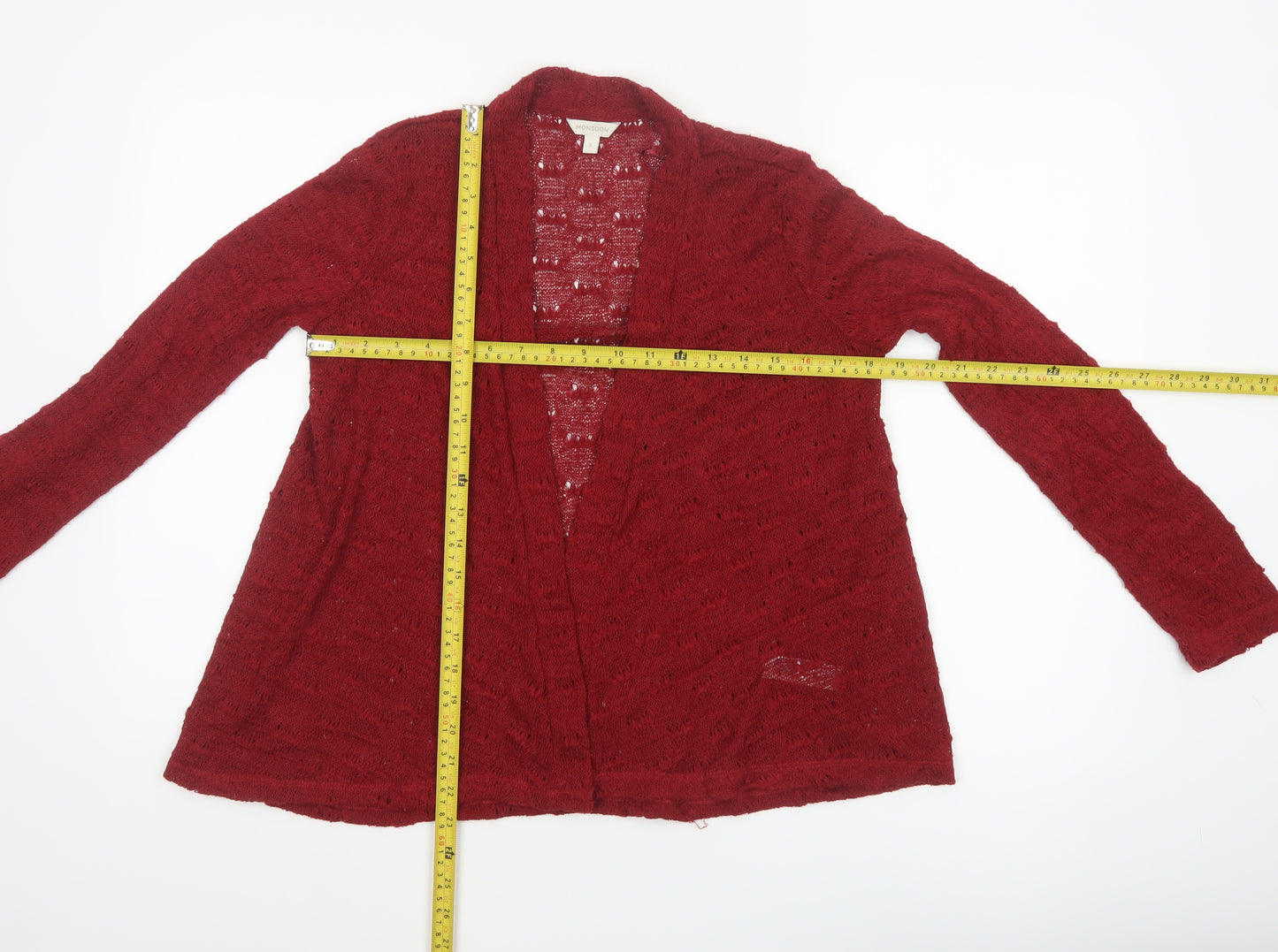 Monsoon Women Red S Open-Knit Long Sleeve Cardigan