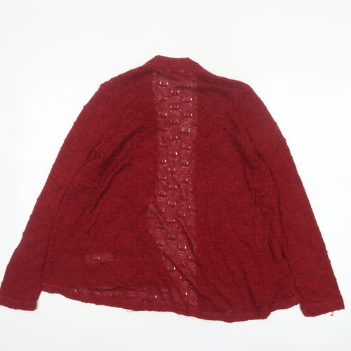 Monsoon Women Red S Open-Knit Long Sleeve Cardigan