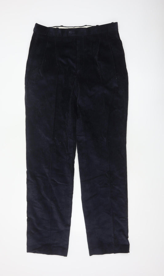 Best Men’s Navy Blue 35in Corduroy Straight Trousers Cotton Blend