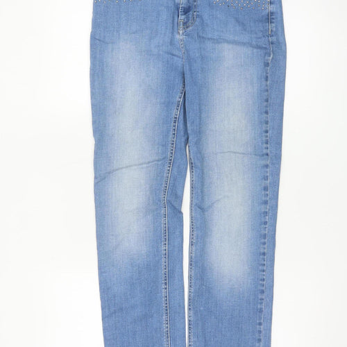 Marks & Spencer Women Blue UK 10 Straight Studded Stretch Jeans