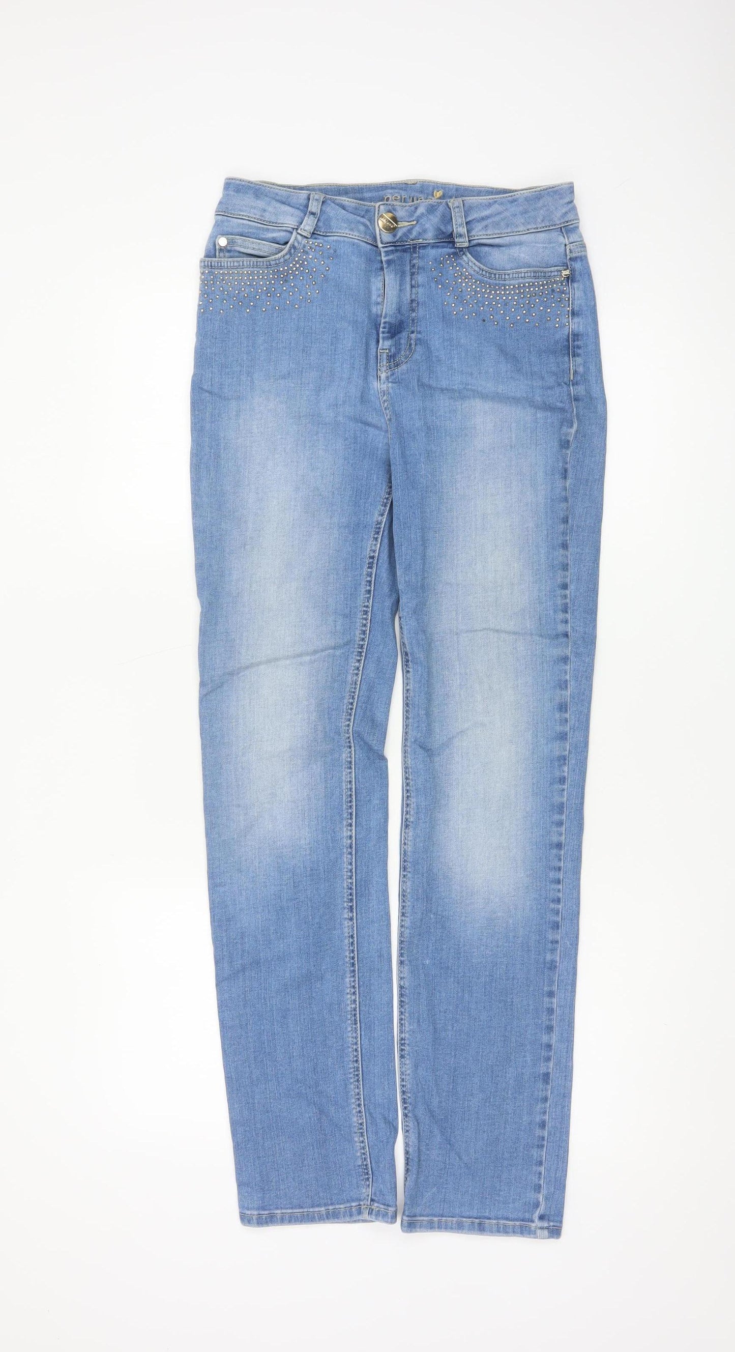 Marks & Spencer Women Blue UK 10 Straight Studded Stretch Jeans