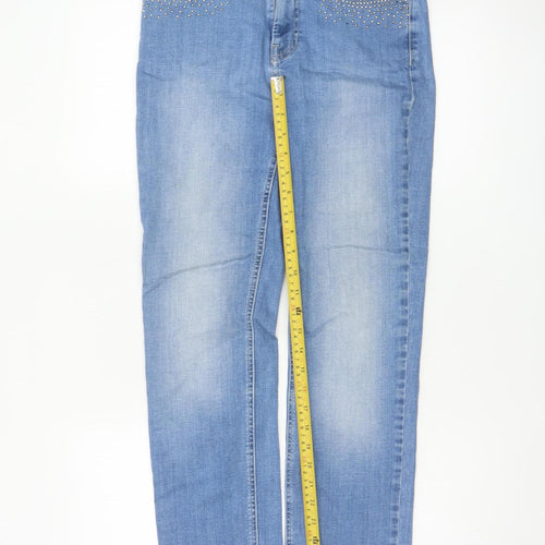 Marks & Spencer Women Blue UK 10 Straight Studded Stretch Jeans