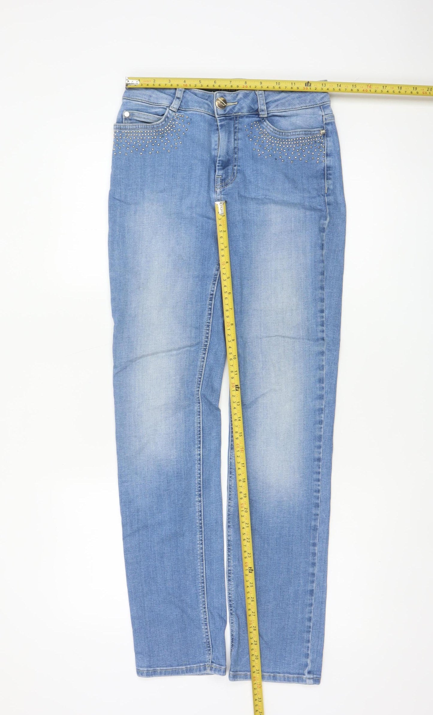 Marks & Spencer Women Blue UK 10 Straight Studded Stretch Jeans