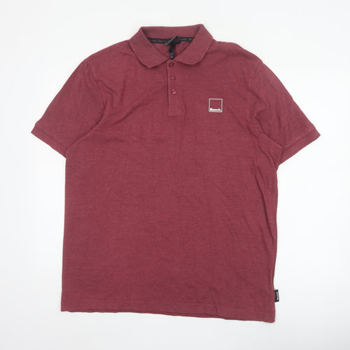 Bench Men's Red 2XL Logo Short Sleeve Cotton Blend Polo Shirt