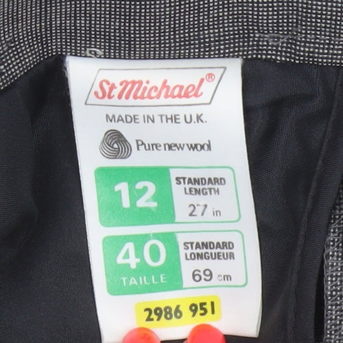 St Michael Women Black Wool Pencil Skirt UK 12 Knee Length Vintage