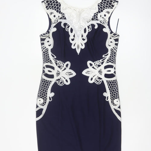 Lipsy London Michelle Keegan Women Blue UK 14 Bodycon Lace Midi Dress