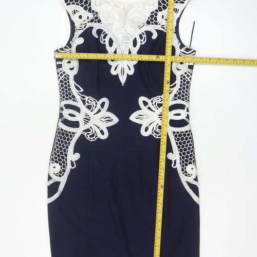 Lipsy London Michelle Keegan Women Blue UK 14 Bodycon Lace Midi Dress