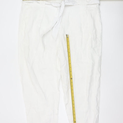 Marks & Spencer Women White Size 22 Linen Belted Tapered Trousers