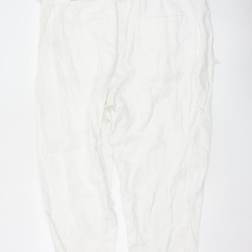Marks & Spencer Women White Size 22 Linen Belted Tapered Trousers