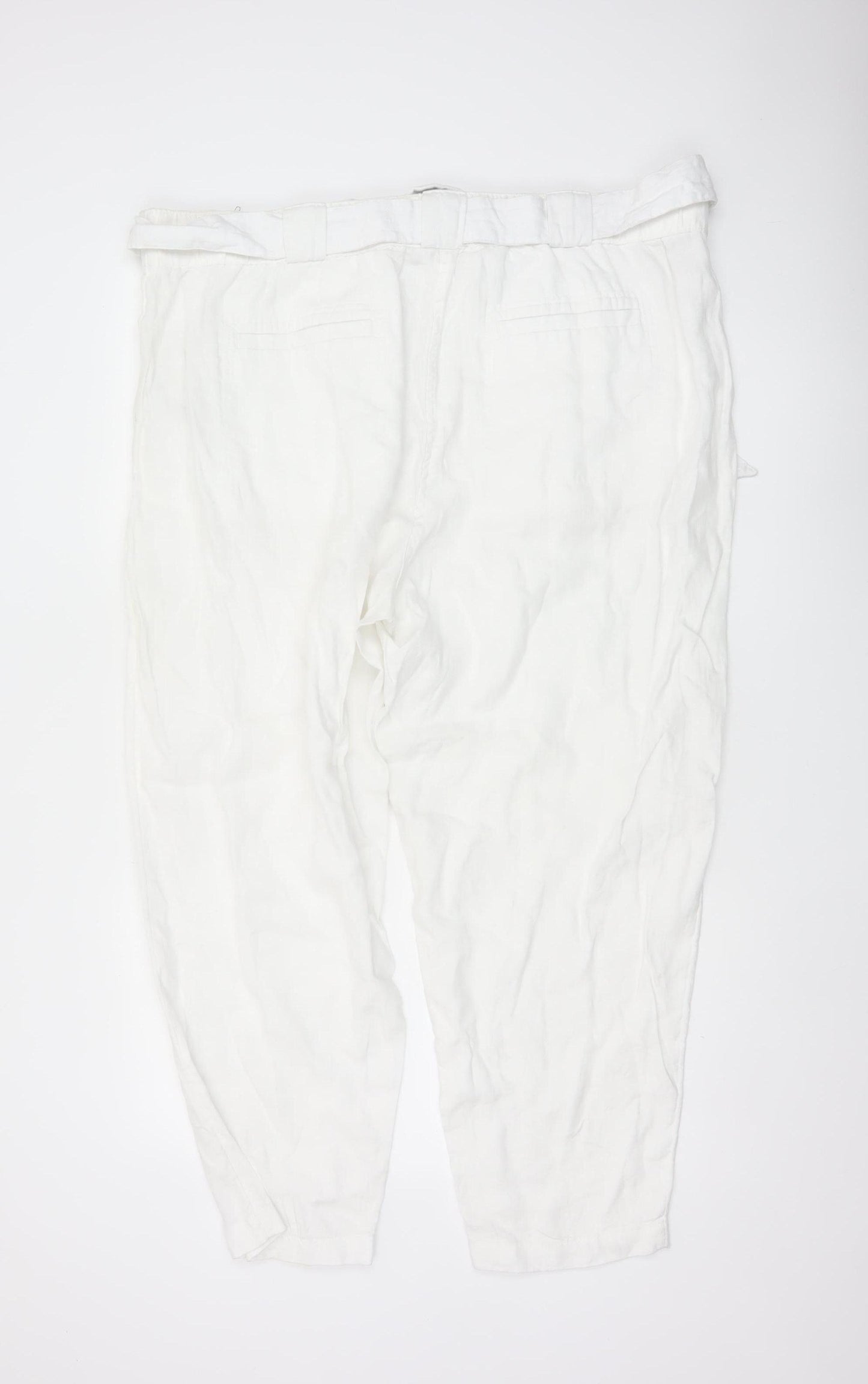 Marks & Spencer Women White Size 22 Linen Belted Tapered Trousers