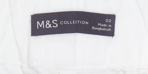 Marks & Spencer Women White Size 22 Linen Belted Tapered Trousers