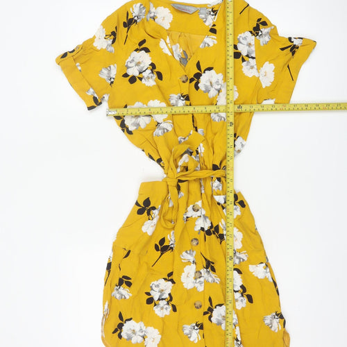 Dorothy Perkins Women’s Yellow Floral UK 8 Button Front Shirt Dress