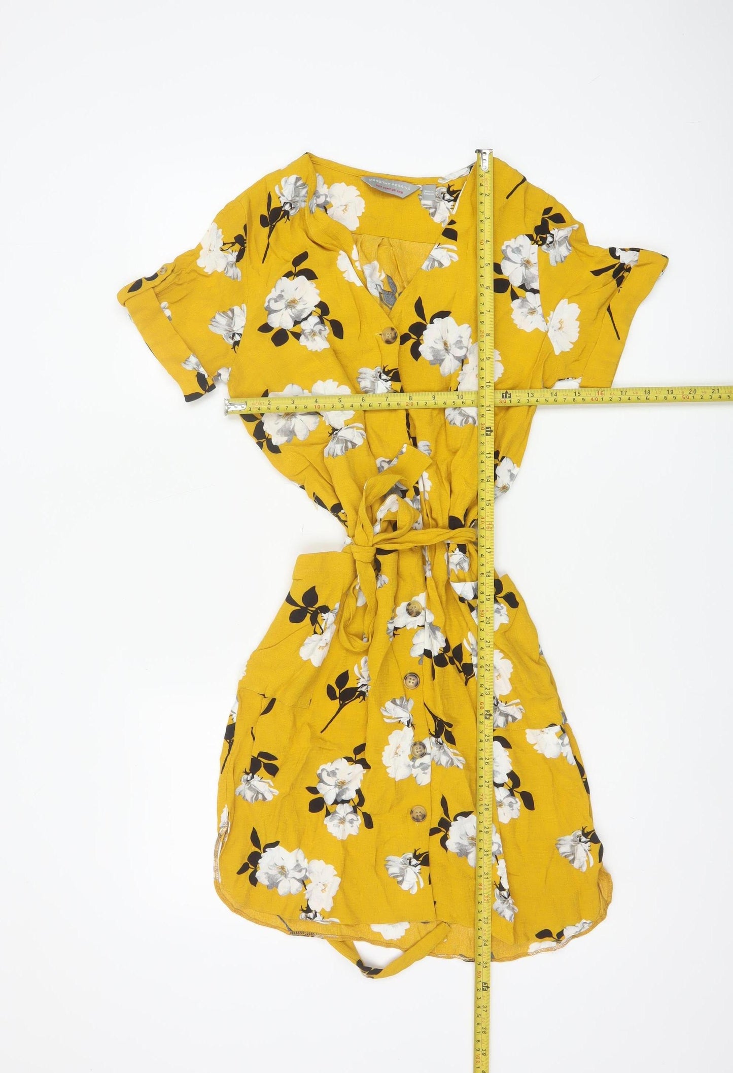 Dorothy Perkins Women’s Yellow Floral UK 8 Button Front Shirt Dress