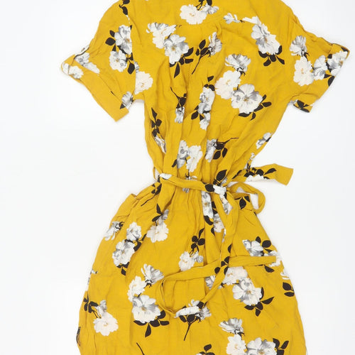 Dorothy Perkins Women’s Yellow Floral UK 8 Button Front Shirt Dress