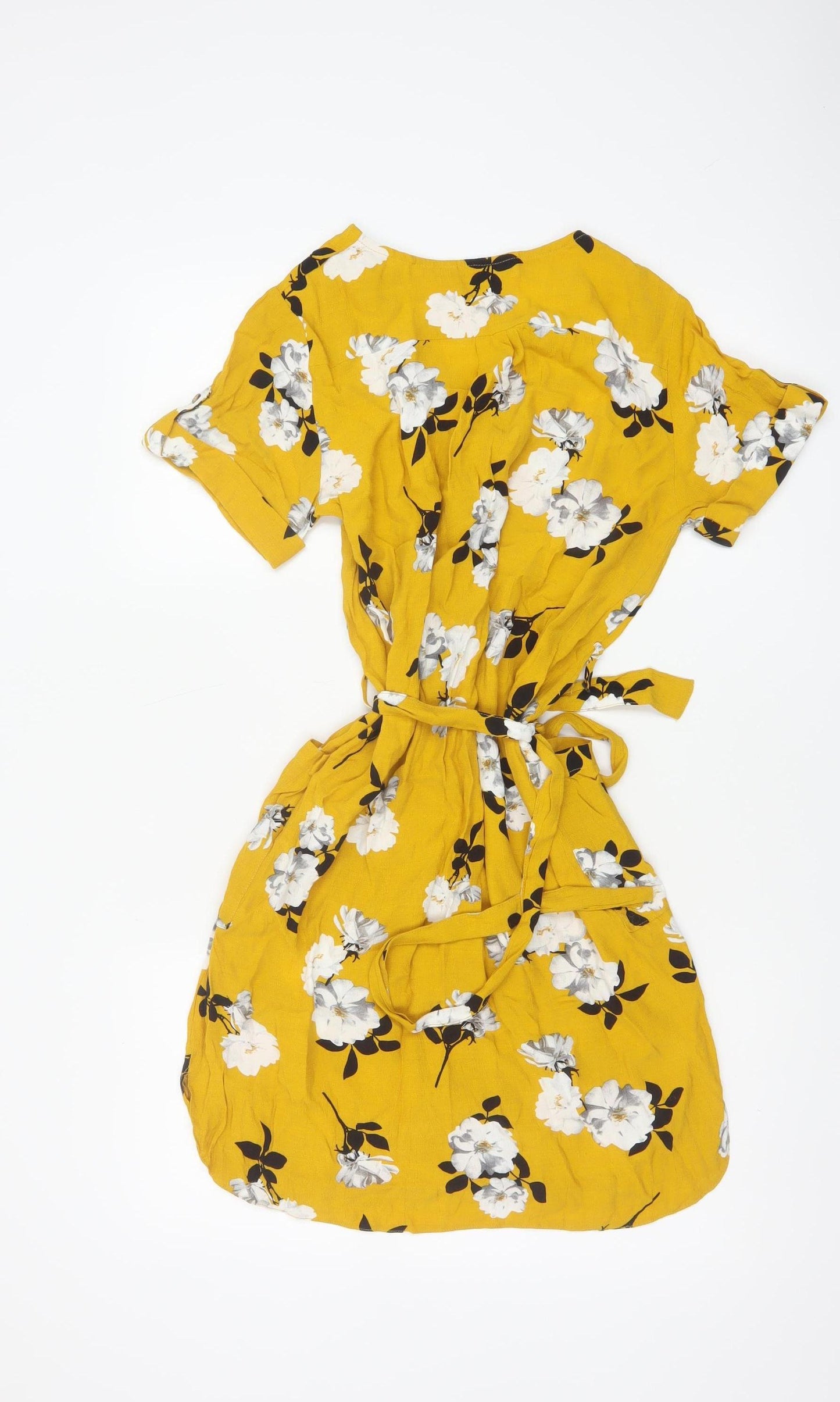Dorothy Perkins Women’s Yellow Floral UK 8 Button Front Shirt Dress