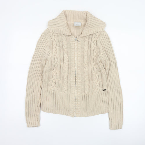 Next Women’s Beige UK 12 Full Zip Cable Knit Cotton Jumper