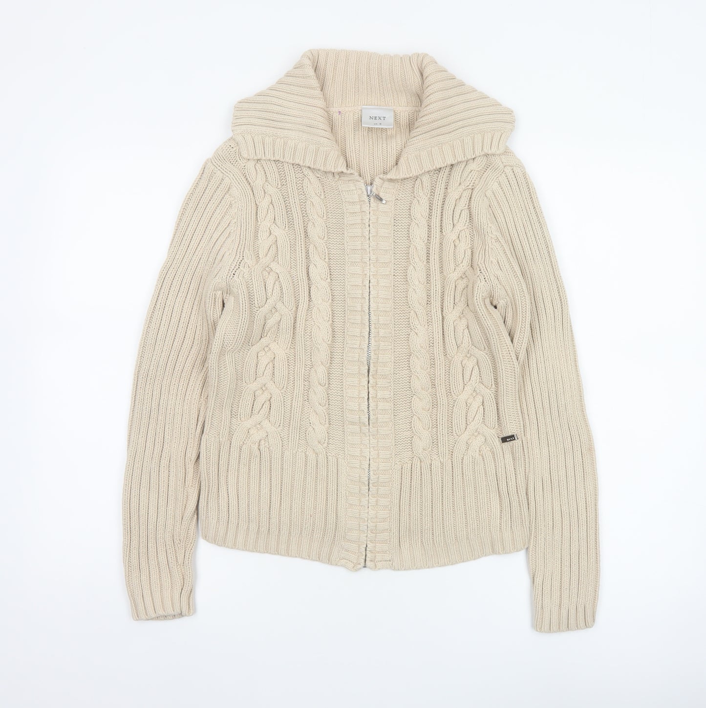 Next Women’s Beige UK 12 Full Zip Cable Knit Cotton Jumper