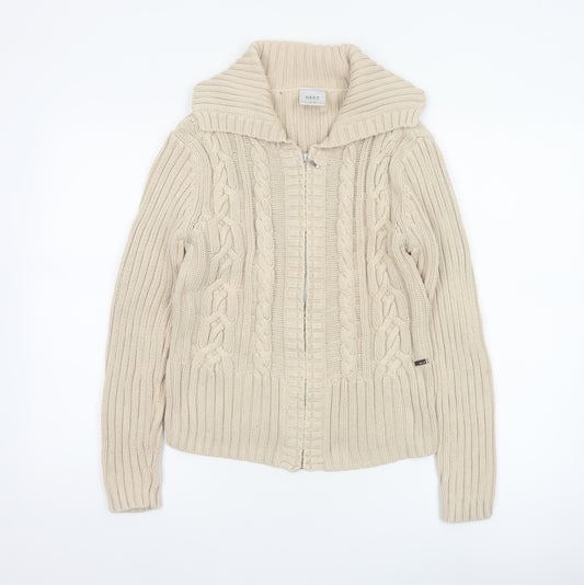 Next Women’s Beige UK 12 Full Zip Cable Knit Cotton Jumper