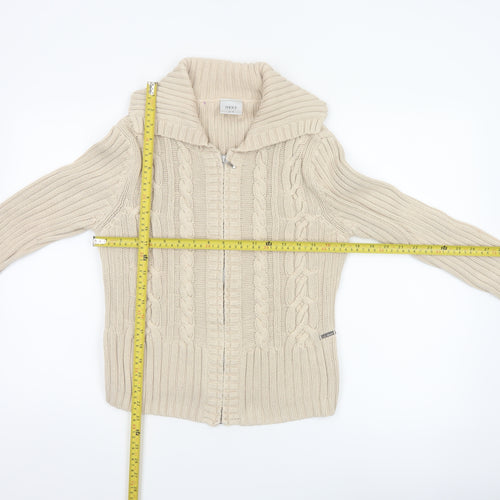 Next Women’s Beige UK 12 Full Zip Cable Knit Cotton Jumper