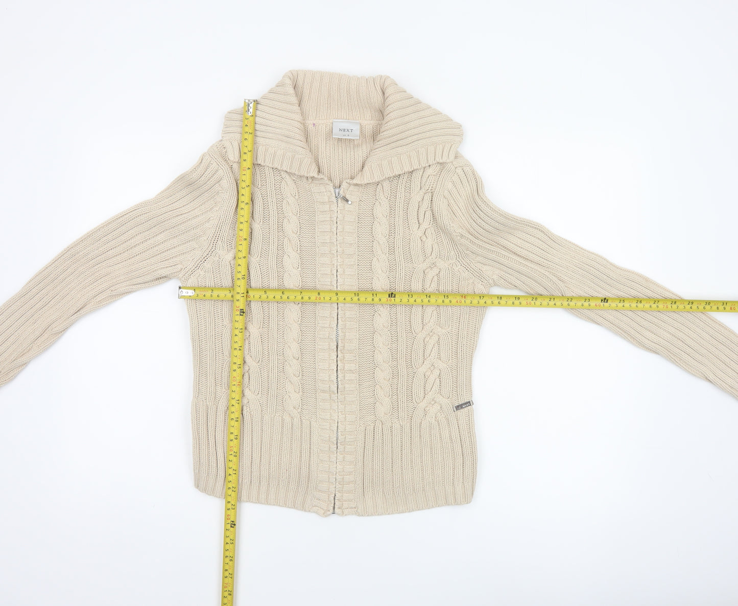 Next Women’s Beige UK 12 Full Zip Cable Knit Cotton Jumper
