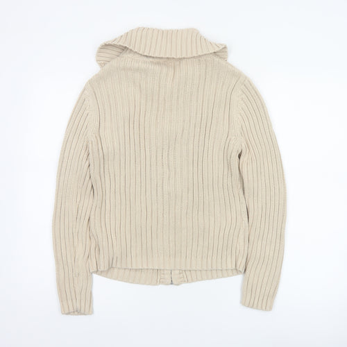 Next Women’s Beige UK 12 Full Zip Cable Knit Cotton Jumper