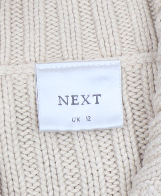 Next Women’s Beige UK 12 Full Zip Cable Knit Cotton Jumper