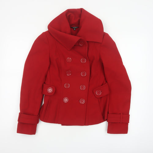 Savida Women’s Red Size 10 Pea Coat Double Breasted Collared