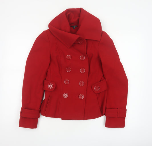 Savida Women’s Red Size 10 Pea Coat Double Breasted Collared