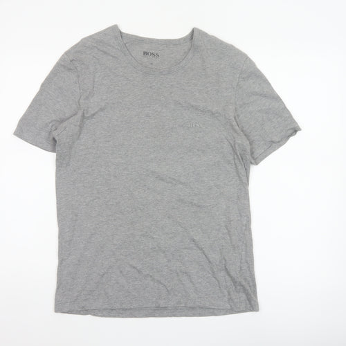 Hugo Boss Men's Grey Medium Logo Cotton Crew Neck T-Shirt