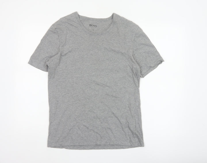 Hugo Boss Men's Grey Medium Logo Cotton Crew Neck T-Shirt