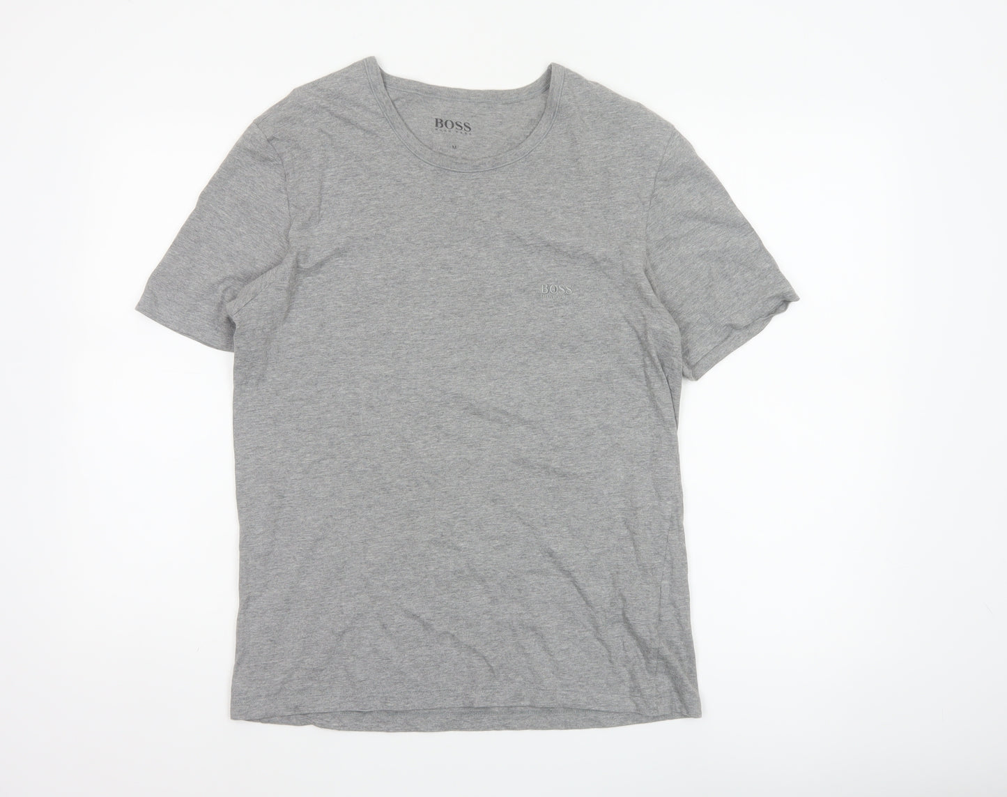Hugo Boss Men's Grey Medium Logo Cotton Crew Neck T-Shirt