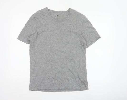 Hugo Boss Men's Grey Medium Logo Cotton Crew Neck T-Shirt