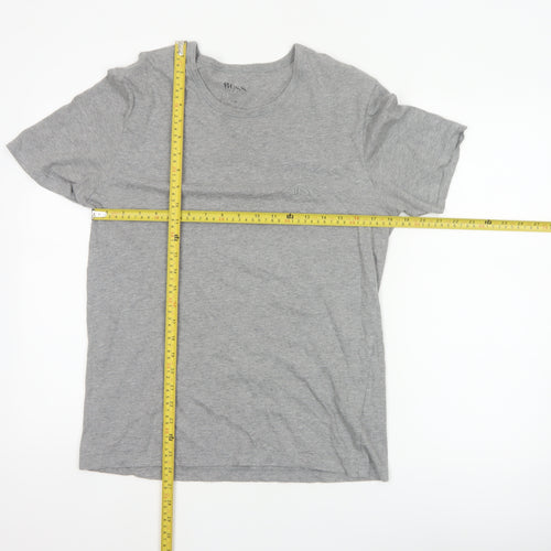 Hugo Boss Men's Grey Medium Logo Cotton Crew Neck T-Shirt