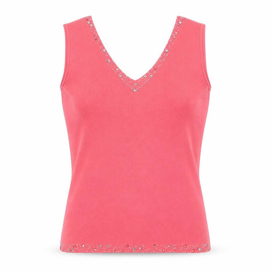 Wallis Women Pink UK 14 Embellished V-Neck Rib Knit Camisole Tank Top