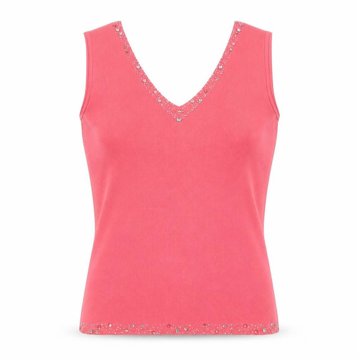 Wallis Women Pink UK 14 Embellished V-Neck Rib Knit Camisole Tank Top