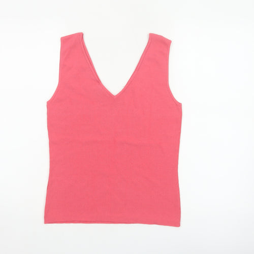 Wallis Women Pink UK 14 Embellished V-Neck Rib Knit Camisole Tank Top