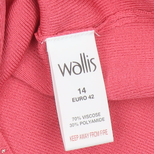 Wallis Women Pink UK 14 Embellished V-Neck Rib Knit Camisole Tank Top