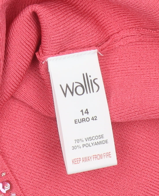 Wallis Women Pink UK 14 Embellished V-Neck Rib Knit Camisole Tank Top