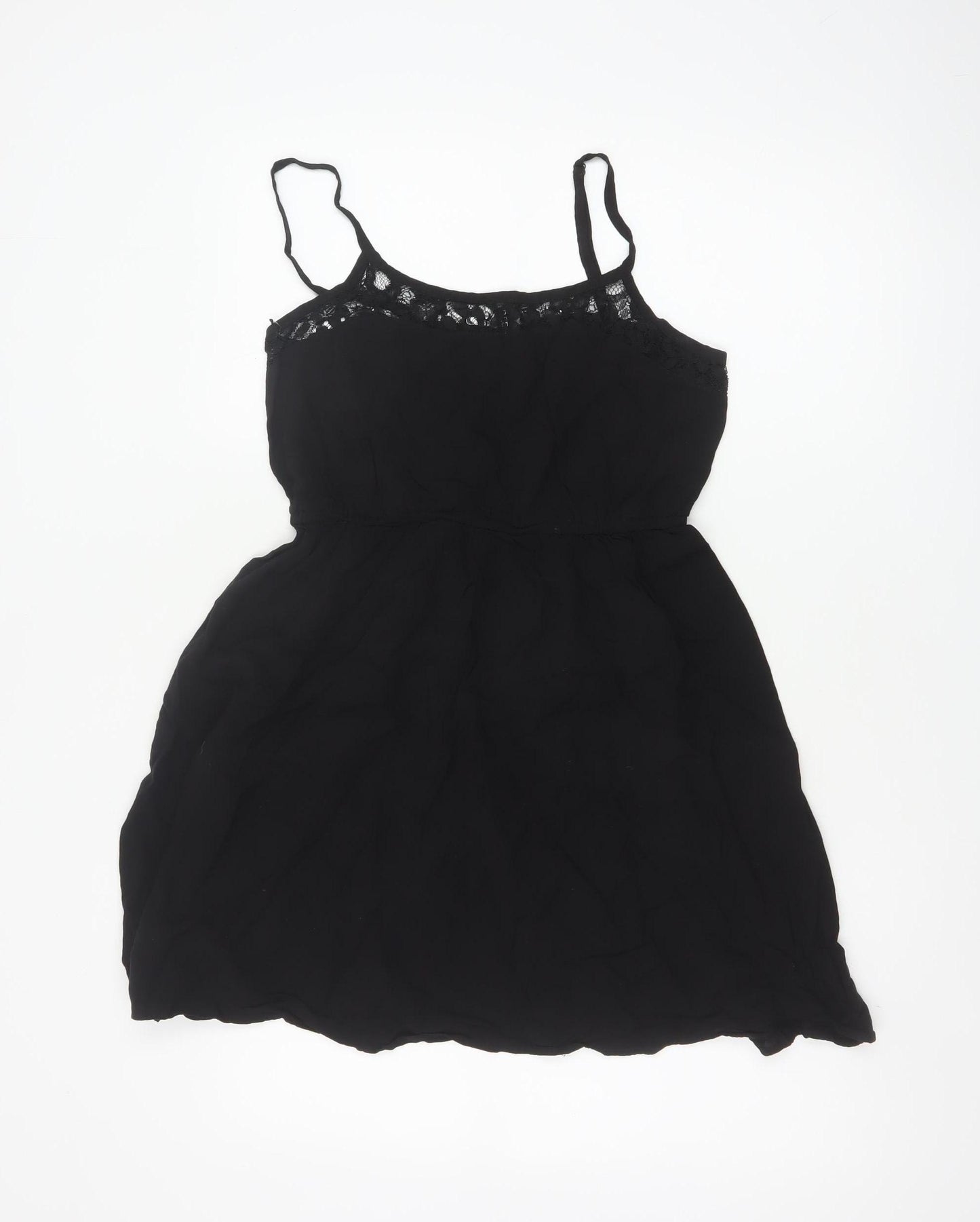 H&M Women Black UK 10 Fit & Flare Lace Strappy Short Dress