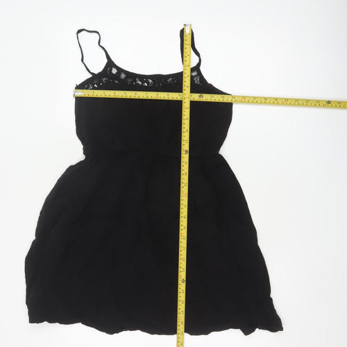 H&M Women Black UK 10 Fit & Flare Lace Strappy Short Dress