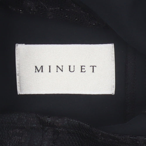 Minuet Women Black UK 12 Floral Lace High Neck Short Sleeve Blouse