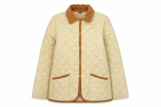 Hotter Women's Beige L Quilted Padded Jacket Corduroy Collar