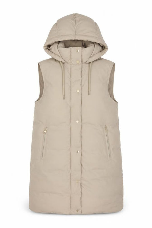 Zara Women Beige S Long Hooded Puffer Waistcoat Gilet
